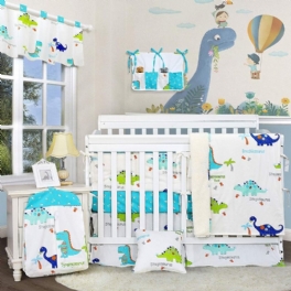 11st Dinosaurie Baby Boys Spjälsäng Sängkläder Set 100% Bomull Nursery Set Med Bumper Shower Present