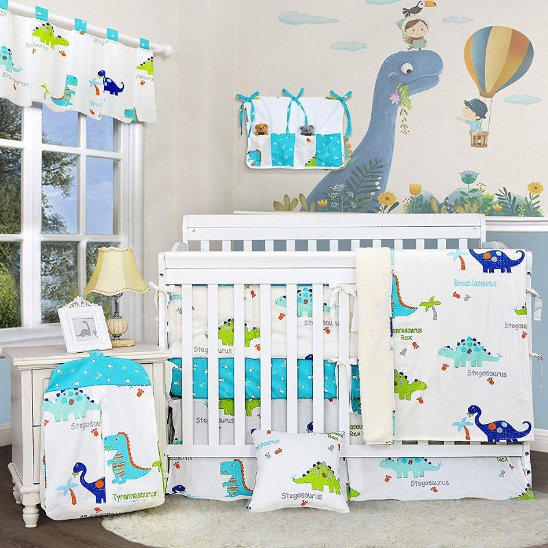 11st Dinosaurie Baby Boys Spjälsäng Sängkläder Set 100% Bomull Nursery Set Med Bumper Shower Present