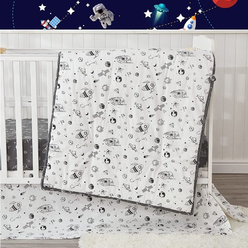 3 St Baby Boy's Outer Space Spjälsäng Sängset Rocket Planet Astronaut Pattern Nursery Sängkläder Set