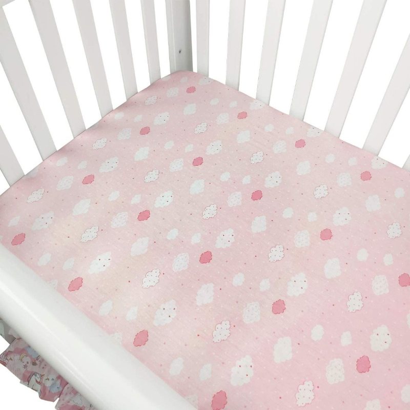 3 St Baby Gir's Unicorn Nursery Sängkläder 100% Bomull Rosa Princess Crib Set (ruffle Täcken Fitted Lakan Spjälsäng Kjol)