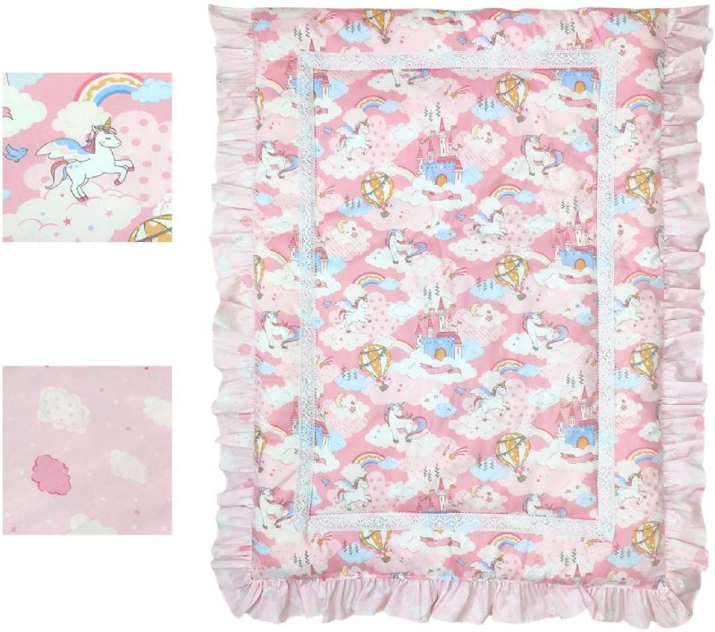 3 St Baby Gir's Unicorn Nursery Sängkläder 100% Bomull Rosa Princess Crib Set (ruffle Täcken Fitted Lakan Spjälsäng Kjol)