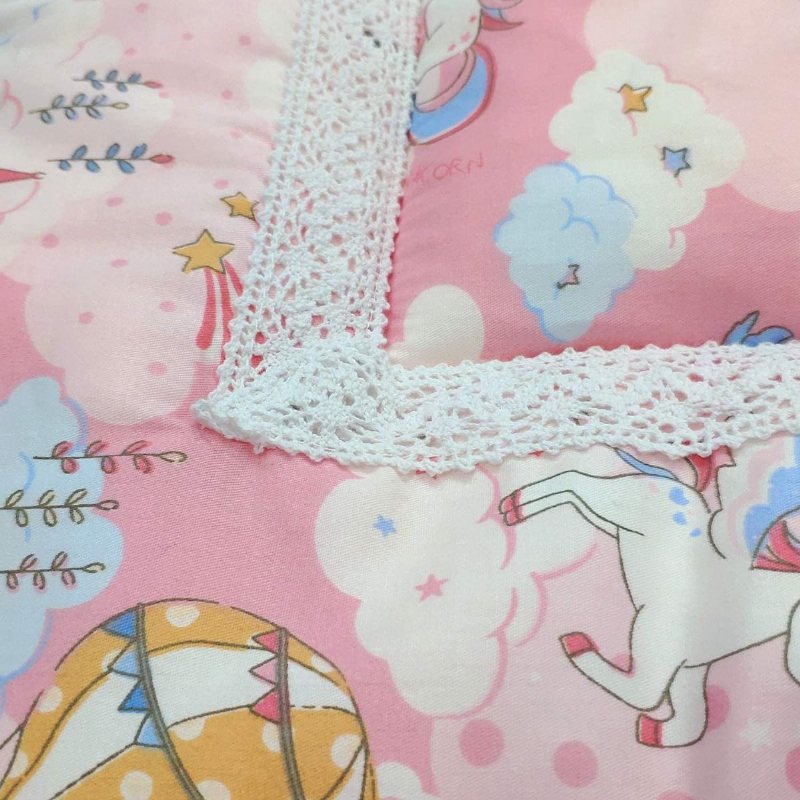 3 St Baby Gir's Unicorn Nursery Sängkläder 100% Bomull Rosa Princess Crib Set (ruffle Täcken Fitted Lakan Spjälsäng Kjol)