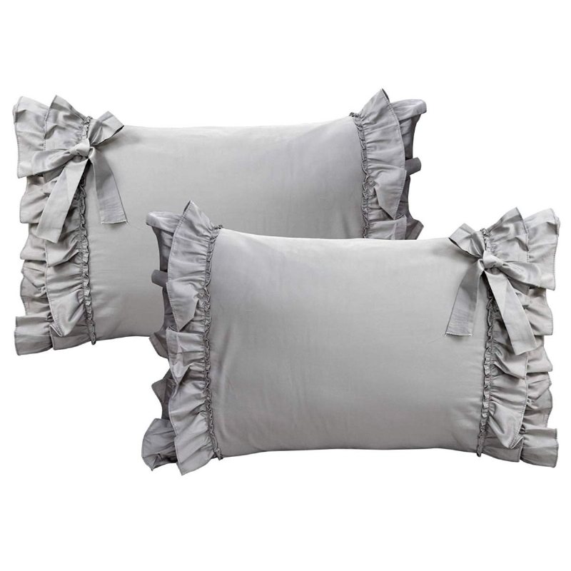 3 St Grey Ruffle Sängkläder Set Luxury Princess Set Girls Grå Påslakan Spets Hotellkvalitet 100% Egyptisk Bomull 800tc