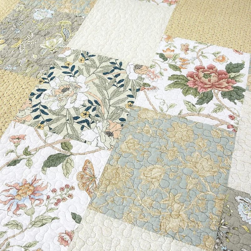 3 St Queen Size Täcke Set Farmhouse Rose Blommig Sängkläder Sängöverkast Set Romantiskt Små Blommor Patchwork Lätt Quilt Set