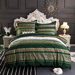 3st Boho Sängkläder Set Vintage Green Damask Bohemian Påslakanset 100% Borstad Bomull