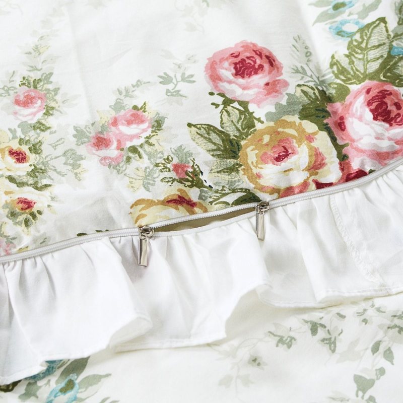 3st Farmhouse Blommig Volang Sängkläder Set Vintage Rose Blommigt Påslakan Set 100% Bomull