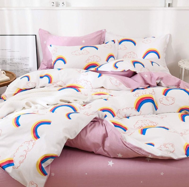 3st Kids Rainbow Cloud Pattern Sängkläder Set 100% Bomull Girls Magical Stars Pink Påslakan Set