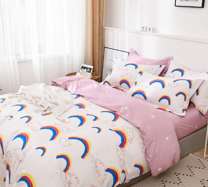 3st Kids Rainbow Cloud Pattern Sängkläder Set 100% Bomull Girls Magical Stars Pink Påslakan Set