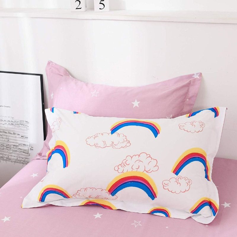 3st Kids Rainbow Cloud Pattern Sängkläder Set 100% Bomull Girls Magical Stars Pink Påslakan Set