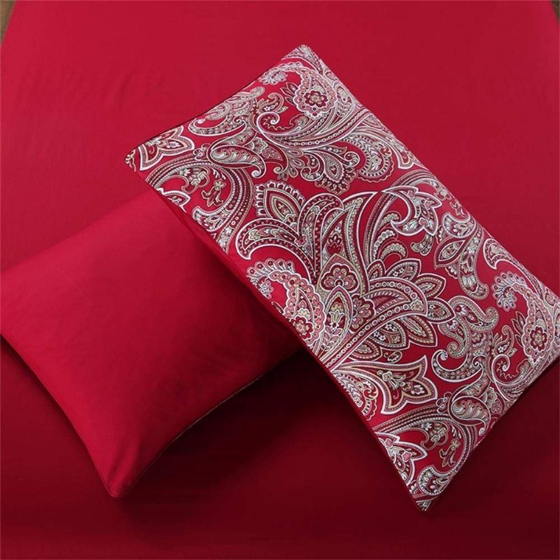 3st Lyx Paisley Sängkläder Set Burgundy Color Bohemian Damask 800tc 100% Egyptisk Bomull Påslakanset