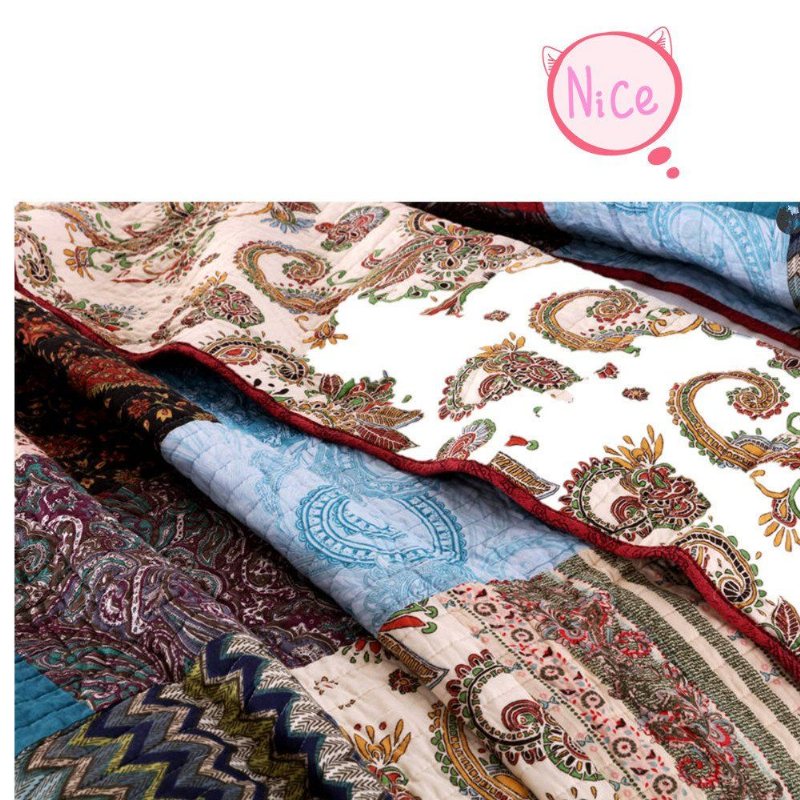 3st Lyxtäcke Bohemisk Bomull Patchwork Quiltat Täcke Överkast Set Ljus Vibrerande Blommor Paisley Sängkläder Set Queen