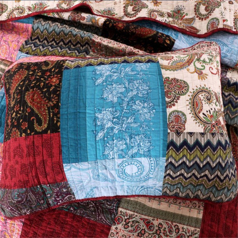 3st Lyxtäcke Bohemisk Bomull Patchwork Quiltat Täcke Överkast Set Ljus Vibrerande Blommor Paisley Sängkläder Set Queen