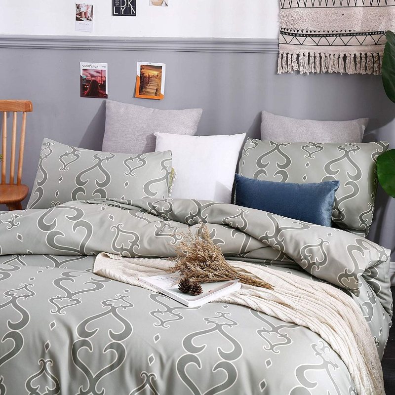 3st Paisley Percale Wave Sängkläder Set 1800 Thread Count Borstad Mjuk Microfiber Påslakan Set Moss Green