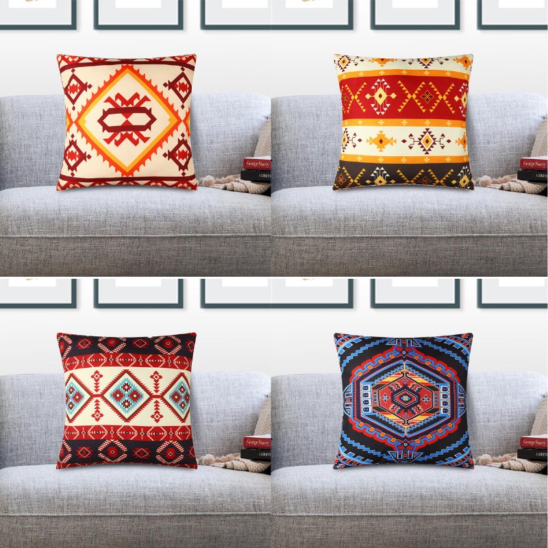 45x45 cm Fyrkantig Persika Hud Kuddfodral Retro Geometriskt Tryck Hem Midja Soffa