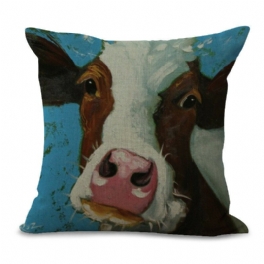 45x45 cm Vintage Cow Head Print Bomull Och Linne Soffa Mjuk Kudde Sängdekoration Kuddfodral