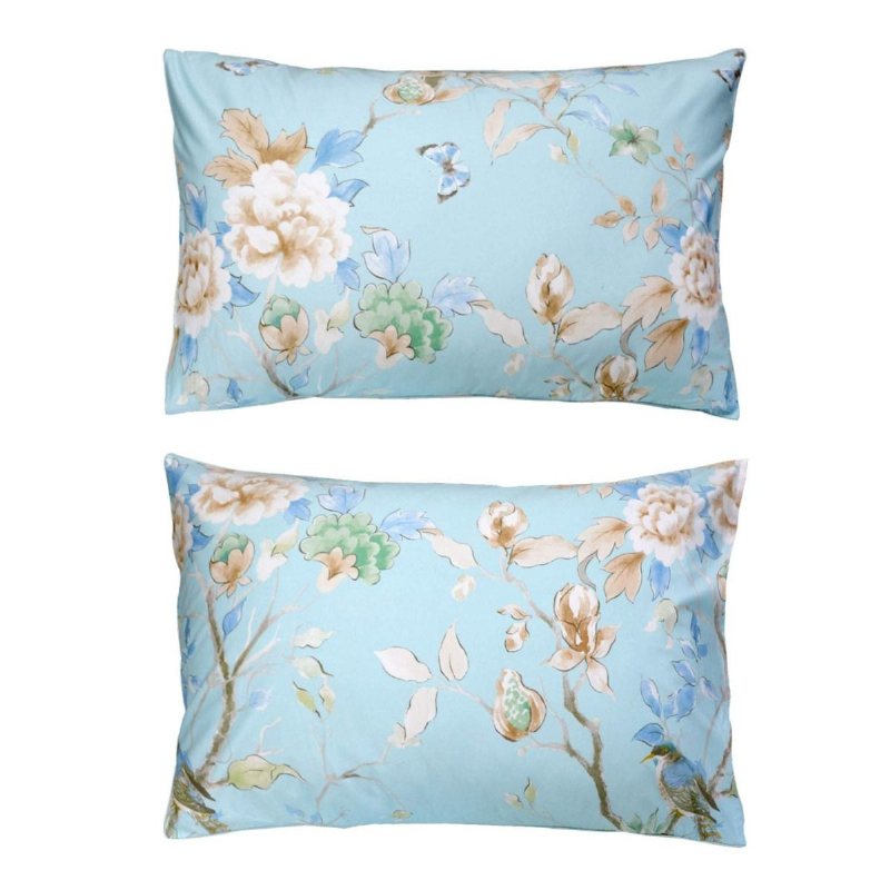 4st Farmhouse Blommigt Sängkläder Set Shabby Blue Bird Print Lakan Set 800 Trådantal 100% Egyptisk Bomull Djup Ficka