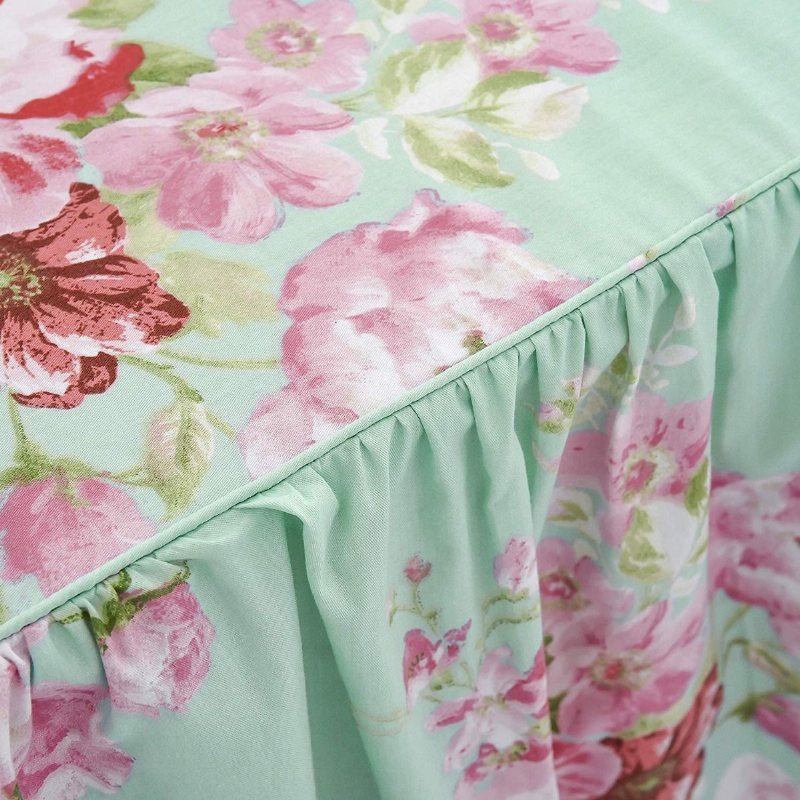 4st Farmhouse Shabby Rosa Blommig Chic Sängkläder Set 100% Bomull Rose Ruffle Sängkjol Set