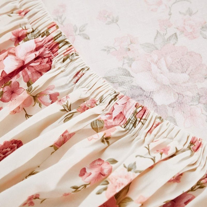 4st Shabby Floral Lakan Set 100% Bomull Farmhouse Sängkläder Set Rose Djupa Fickor 18 Tum