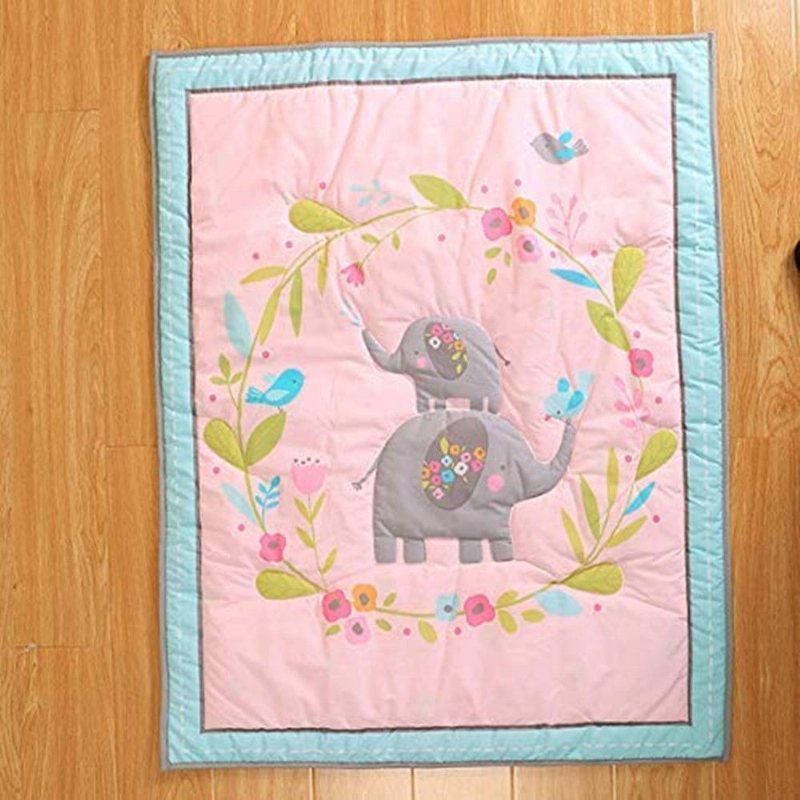 7 St Baby Girl Rosa Spjälsäng Sängkläder Set Söt Elefant Blommig Fågel Mönster Barnkammare För Shower Present