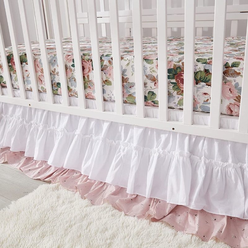 7 St Shabby Rose Blommor Spjälsäng Sängkläder Set Fransk Bondgård Lantlig Stil Baby Girl's Nursery För Shower