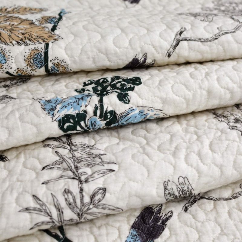 American Country Täcken Sets Fåglar Printing Queen Quilt Set Beige 3st