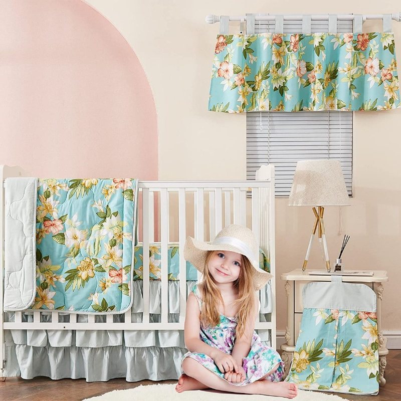 Amerika Country Style Blossom Floral Nursery Sängkläder Set 100% 800tc Egyptisk Bomull Baby Girl's Watercolor Crib Set