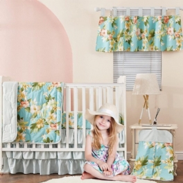 Amerika Country Style Blossom Floral Nursery Sängkläder Set 100% 800tc Egyptisk Bomull Baby Girl's Watercolor Crib Set