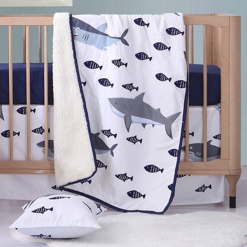 Baby Boys Crib Sängkläder Set Nautical Shark Fish Tryckt Nursery Set Marinvit