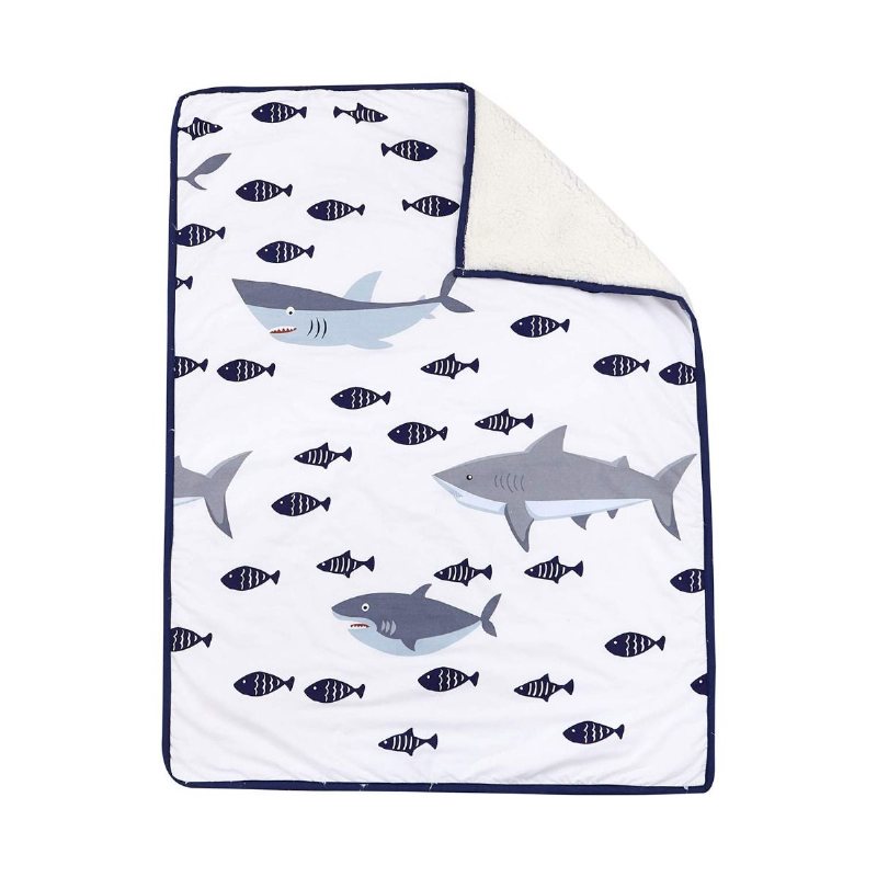 Baby Boys Crib Sängkläder Set Nautical Shark Fish Tryckt Nursery Set Marinvit