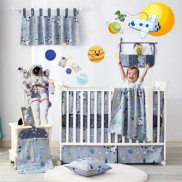 Baby Boy's Outer Space Spjälsäng Sängset 100 % Bomull Galaxy Sängkläder Grå Astronaut Nursery Set