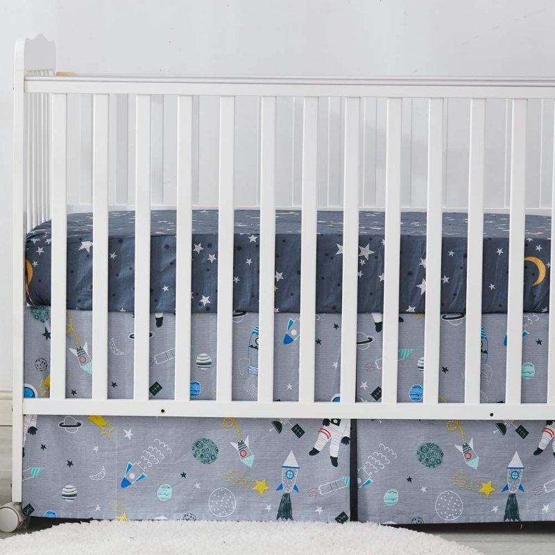 Baby Boy's Outer Space Spjälsäng Sängset 100 % Bomull Galaxy Sängkläder Grå Astronaut Nursery Set