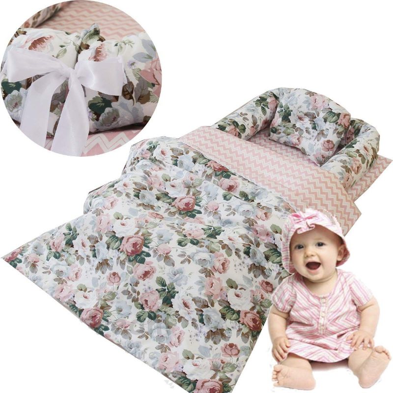 Baby Girl's Nest Bed Farmhouse Rose Blommig Nyfödd Lounger Spädbarn Småbarn Portable Crib Bed