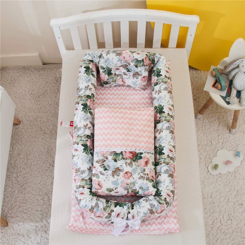 Baby Girl's Nest Bed Farmhouse Rose Blommig Nyfödd Lounger Spädbarn Småbarn Portable Crib Bed