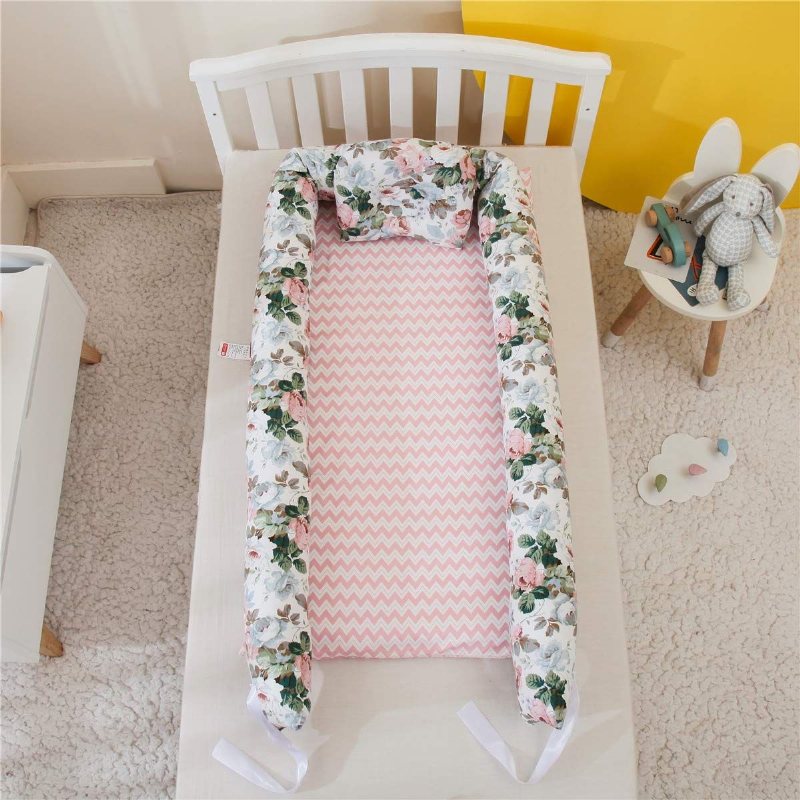 Baby Girl's Nest Bed Farmhouse Rose Blommig Nyfödd Lounger Spädbarn Småbarn Portable Crib Bed