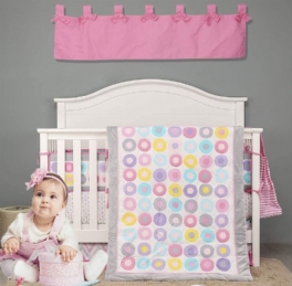 Baby Girl's Nursery Sängkläder Set Färgglada Circle Dot Design Spjälsäng Bebis Täcken Set