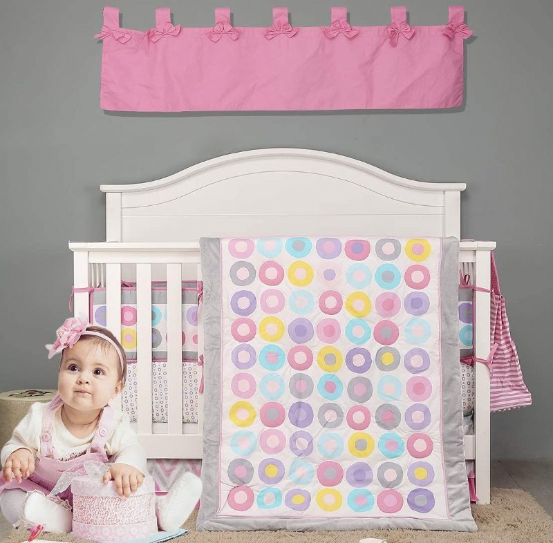 Baby Girl's Nursery Sängkläder Set Färgglada Circle Dot Design Spjälsäng Bebis Täcken Set