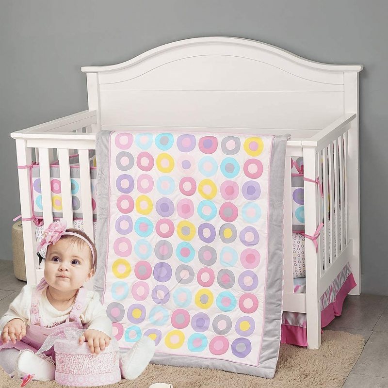 Baby Girl's Nursery Sängkläder Set Färgglada Circle Dot Design Spjälsäng Bebis Täcken Set