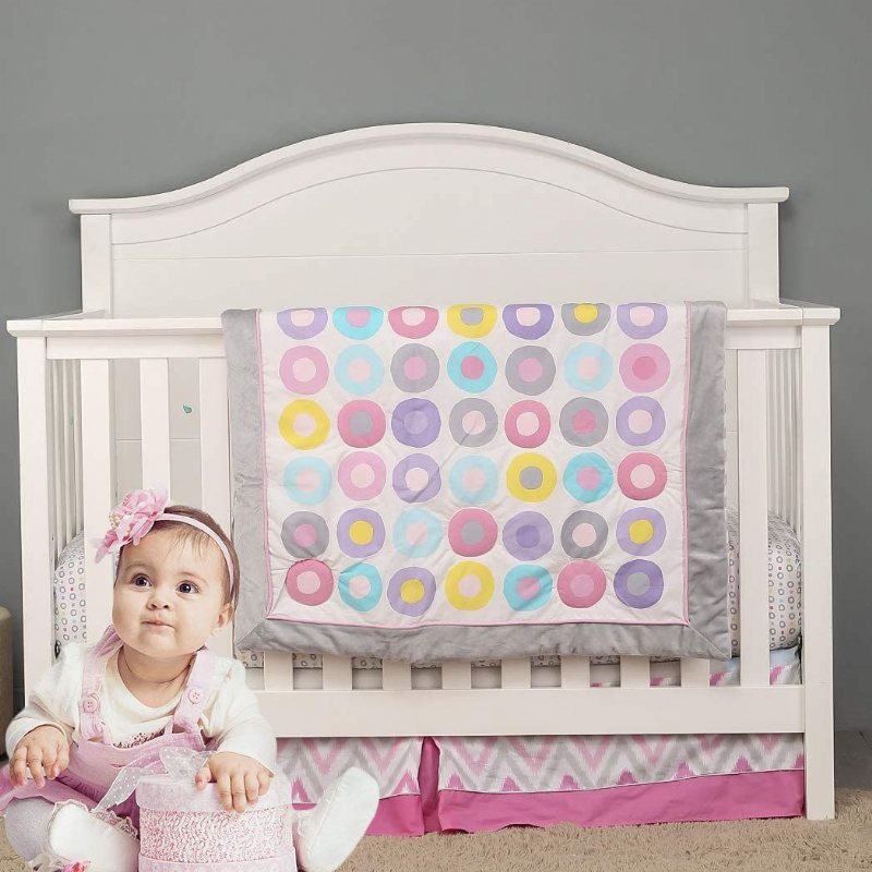 Baby Girl's Nursery Sängkläder Set Färgglada Circle Dot Design Spjälsäng Bebis Täcken Set