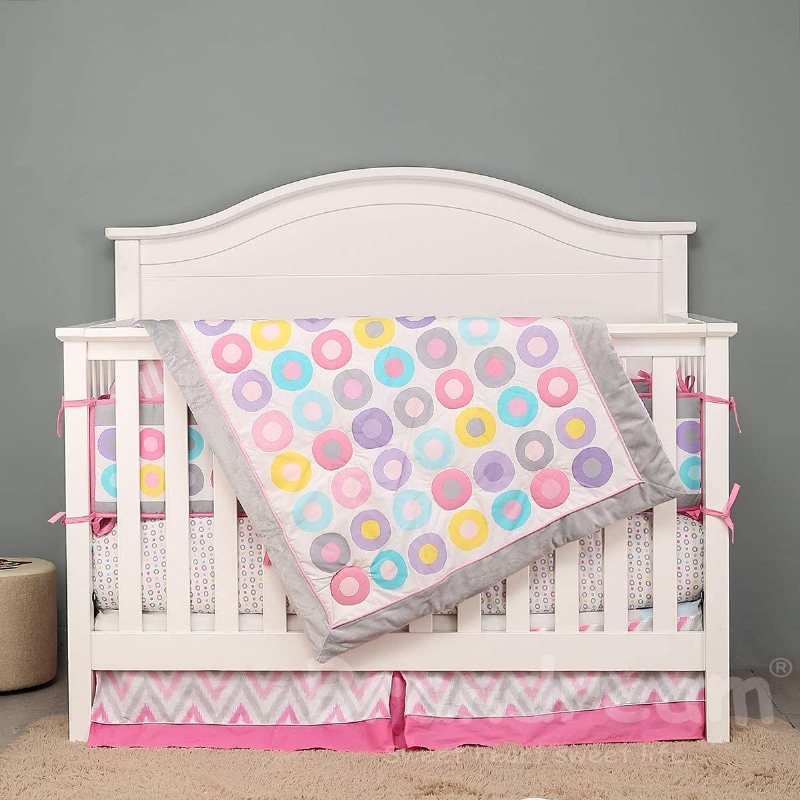 Baby Girl's Nursery Sängkläder Set Färgglada Circle Dot Design Spjälsäng Bebis Täcken Set