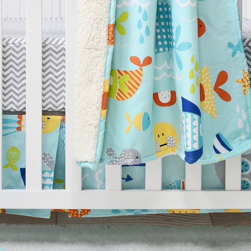 Baby Sängkläder Set För Pojkar Blå Nursery Crib Med Bumper Nautical Ocean Anchors Print