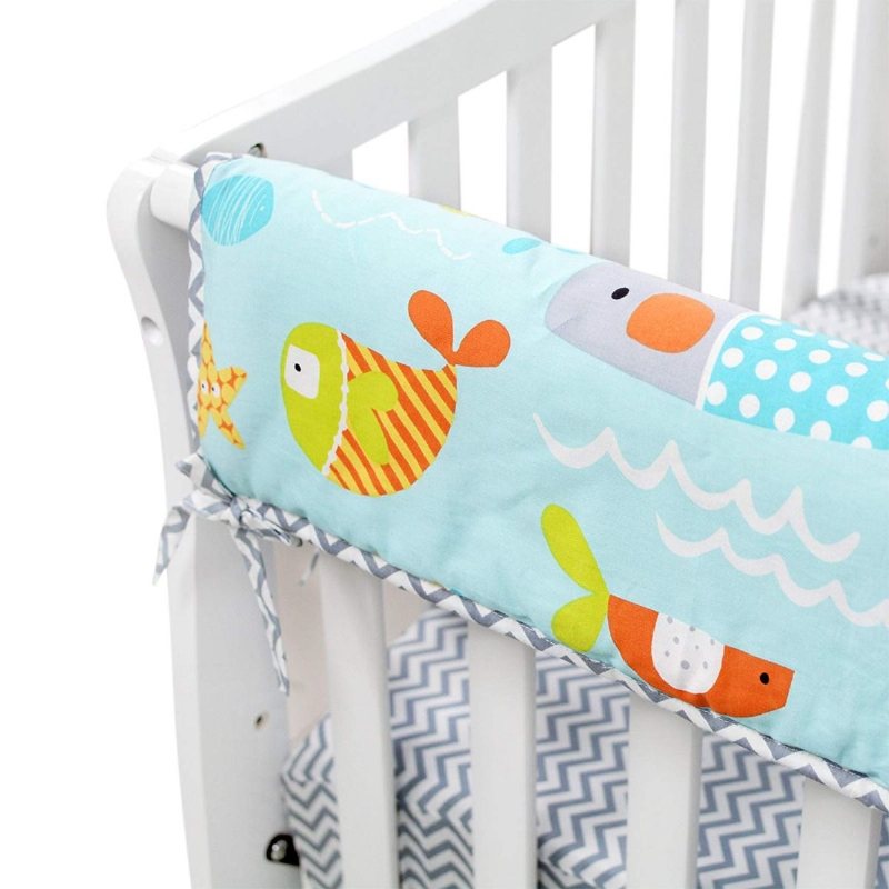 Baby Sängkläder Set För Pojkar Blå Nursery Crib Med Bumper Nautical Ocean Anchors Print