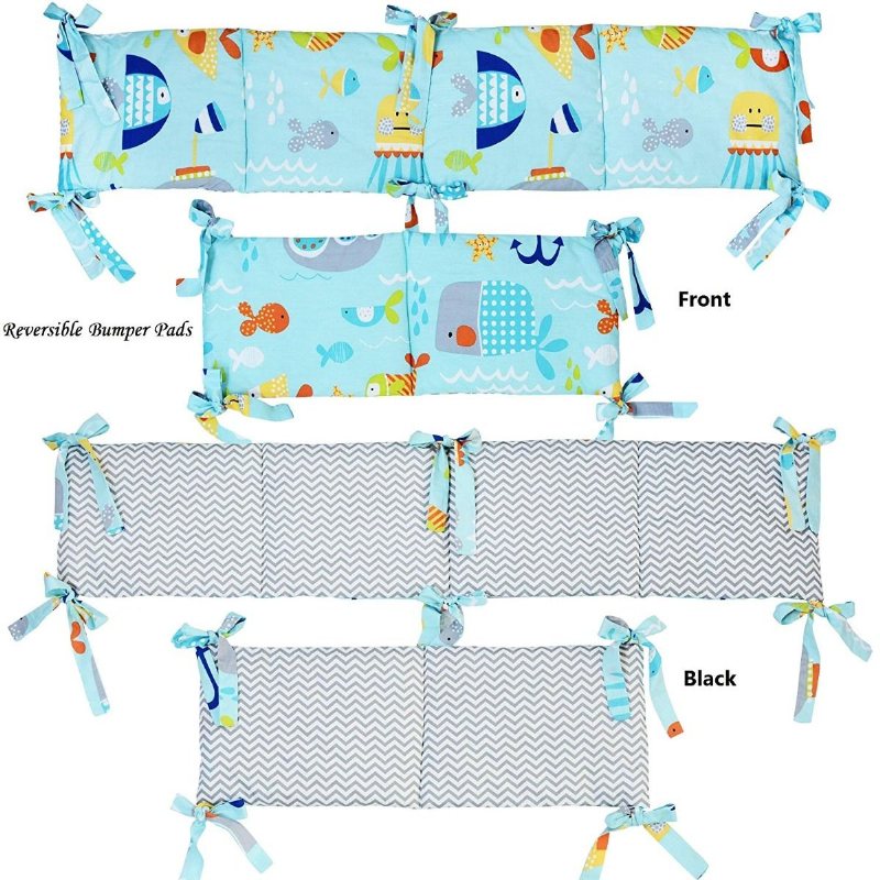 Baby Sängkläder Set För Pojkar Blå Nursery Crib Med Bumper Nautical Ocean Anchors Print