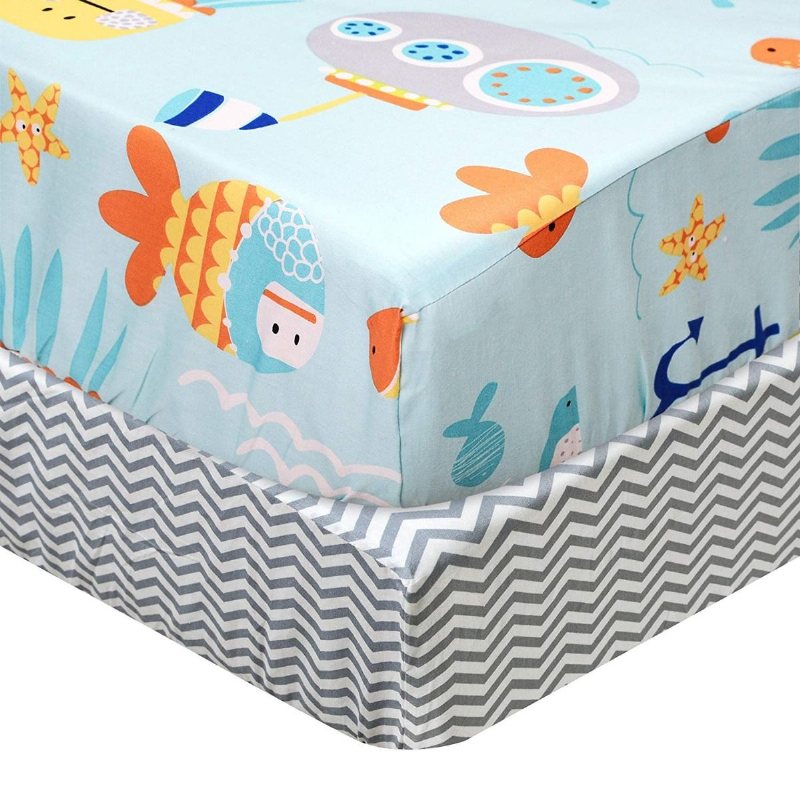 Baby Sängkläder Set För Pojkar Blå Nursery Crib Med Bumper Nautical Ocean Anchors Print