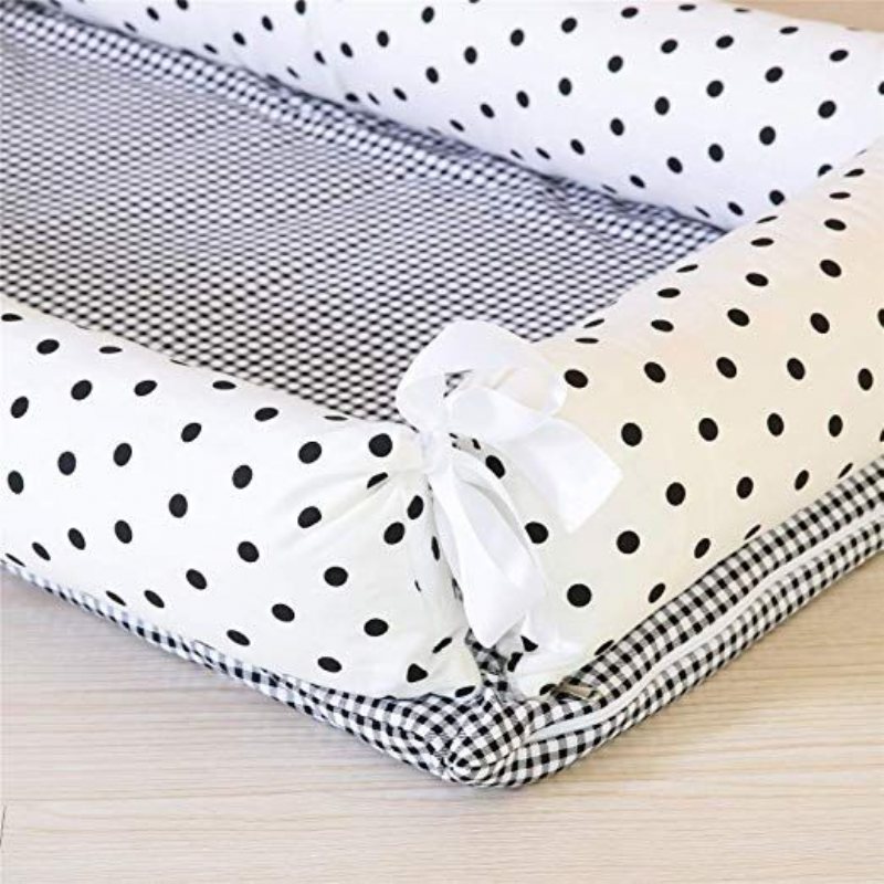 Babysäng För Säng - Polka Dots - Grön - Andningsbar & Allergivänlig Samsovande - Bärbar Spjälsäng I 100 % Bomull För Sovrum/resor