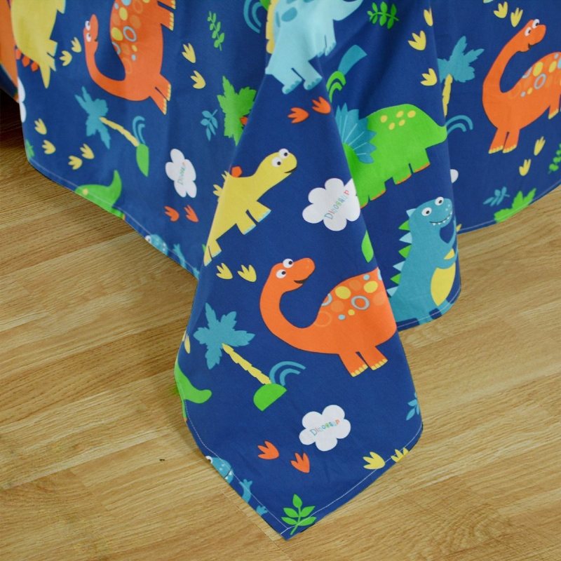 Barn Sängkläder Set Blå Dinosaur Lakan Set 100 % Bomull Set-fitted Platt Shams Set