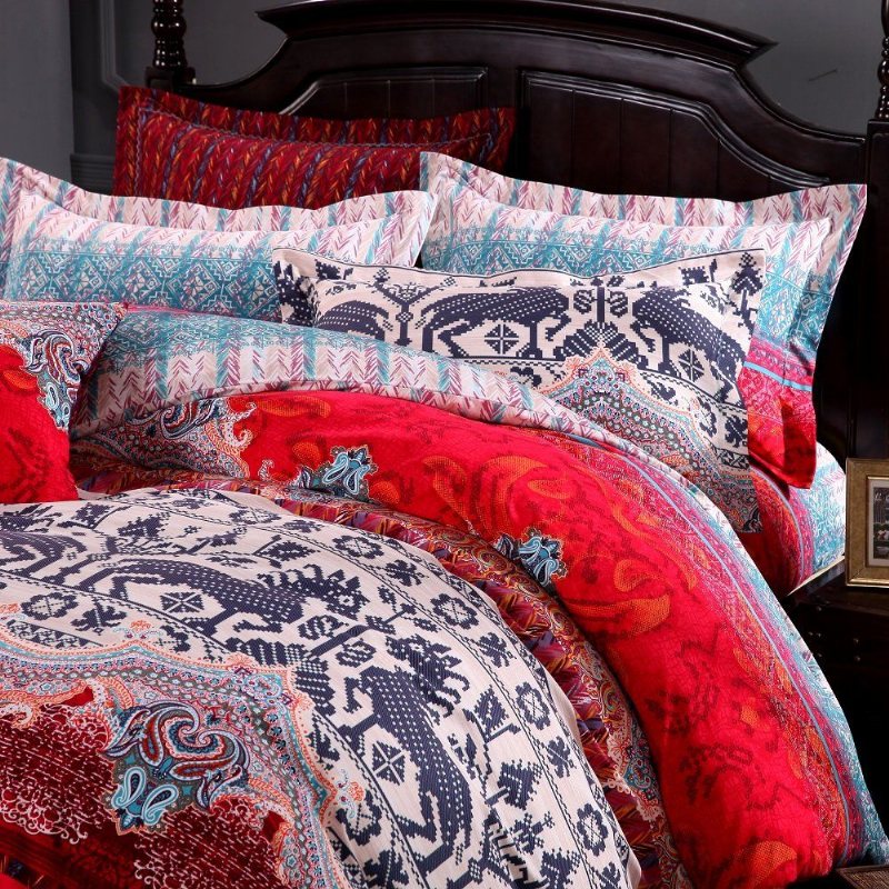 Bohemian Duvet Cover Set Färgglada Boho Sängkläder Set Lakan Style