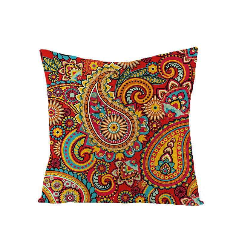 Bohemian Mandala Folk Geometrisk Stil Linne Kuddfodral Hemsoffa Konstdekor