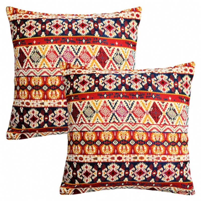 Bohemiska Kuddfodral Retro Jacquard Paket Med 2 Texturerade Chenille Etniska Boho Marockanska Dekorativa Kuddar