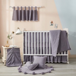 Boho Spjälsängsängset För Pojkar Eller Flickor Pom-pom Solid Grey Nursery Sängkläder Unisex