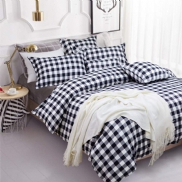 Buffalo Pläd Påslakan Set 100% Bomull Hypoallergenic 3 Styck Svart Och Vit Gingham Geometrisk Checker Sängkläder Set